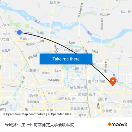 绿城路牛庄 to 河南师范大学新联学院 map