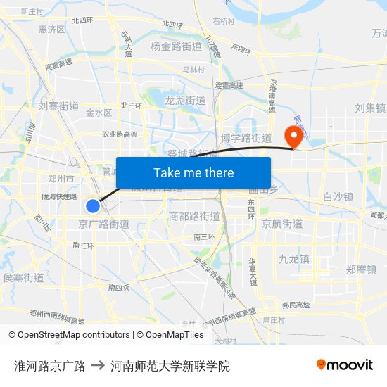 淮河路京广路 to 河南师范大学新联学院 map