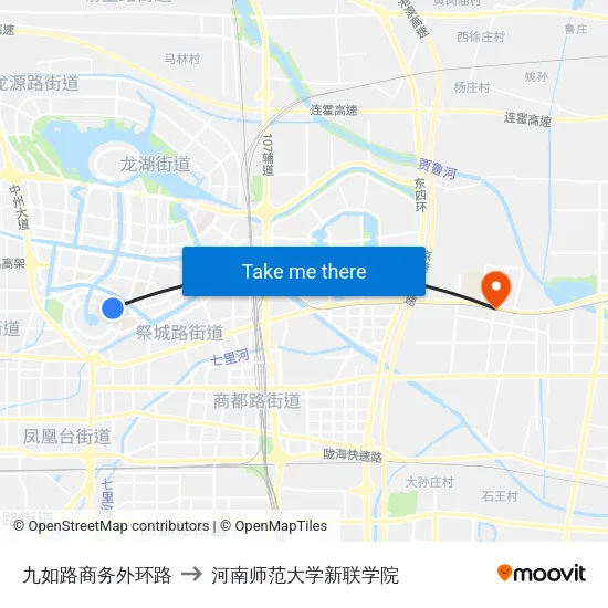 九如路商务外环路 to 河南师范大学新联学院 map