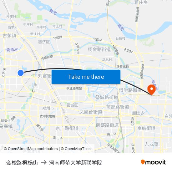 金梭路枫杨街 to 河南师范大学新联学院 map