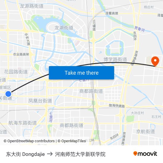 东大街 Dongdajie to 河南师范大学新联学院 map