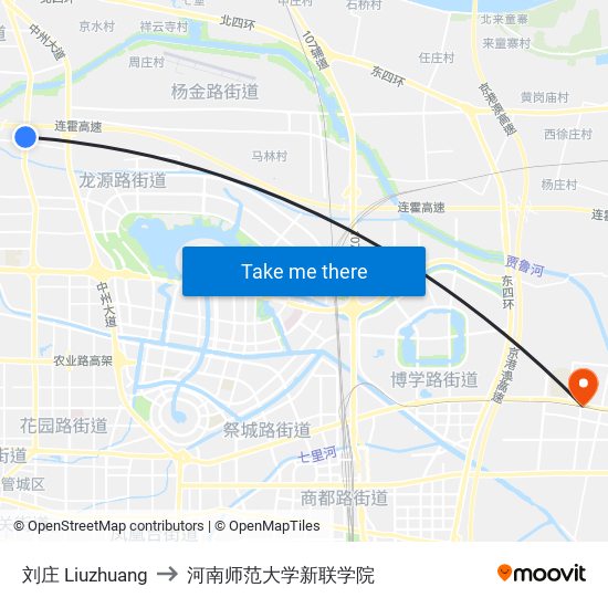 刘庄 Liuzhuang to 河南师范大学新联学院 map