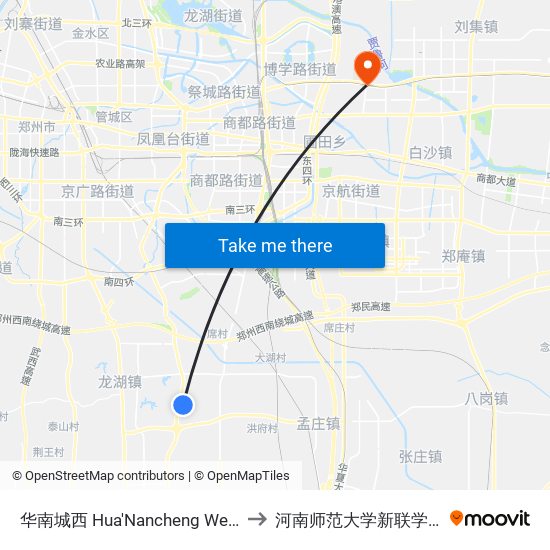 华南城西 Hua'Nancheng West to 河南师范大学新联学院 map