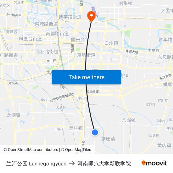 兰河公园 Lanhegongyuan to 河南师范大学新联学院 map