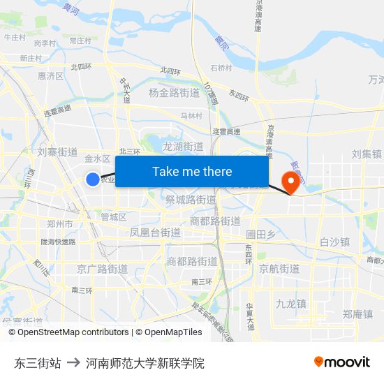 东三街站 to 河南师范大学新联学院 map