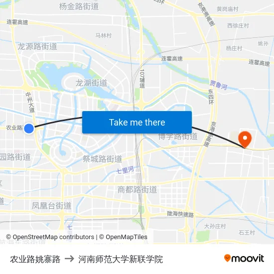 农业路姚寨路 to 河南师范大学新联学院 map