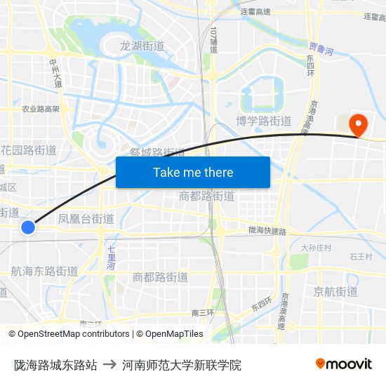 陇海路城东路站 to 河南师范大学新联学院 map
