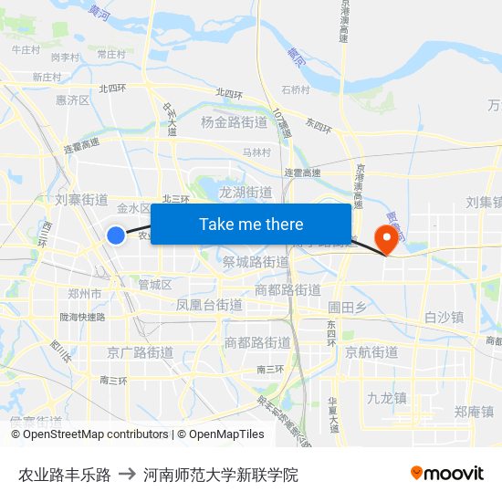 农业路丰乐路 to 河南师范大学新联学院 map