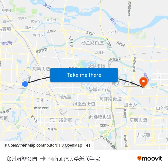 郑州雕塑公园 to 河南师范大学新联学院 map