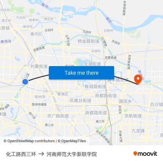 化工路西三环 to 河南师范大学新联学院 map
