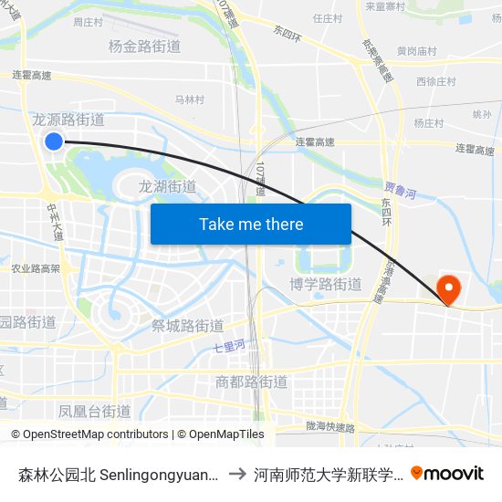 森林公园北 Senlingongyuanbei to 河南师范大学新联学院 map