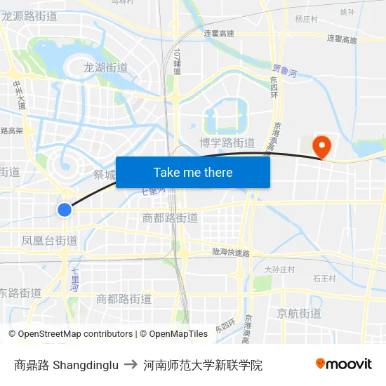 商鼎路 Shangdinglu to 河南师范大学新联学院 map