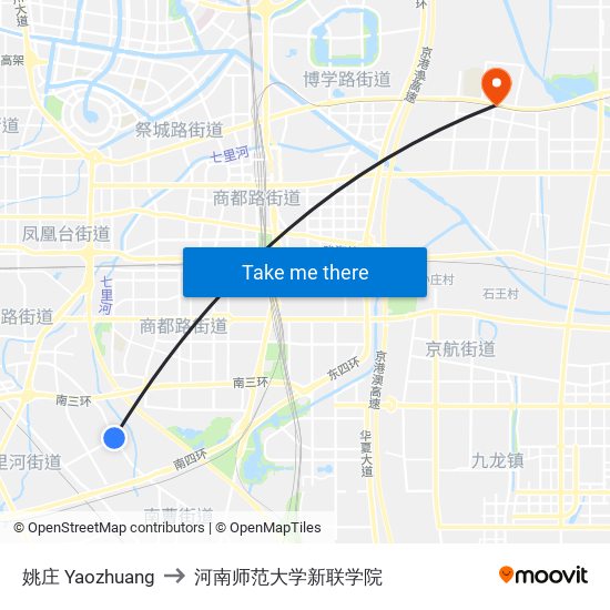姚庄 Yaozhuang to 河南师范大学新联学院 map