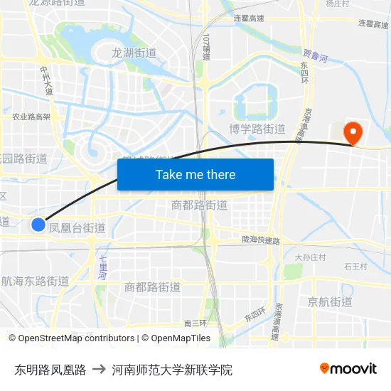 东明路凤凰路 to 河南师范大学新联学院 map