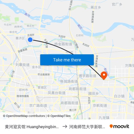 黄河迎宾馆 Huangheyingbinguan to 河南师范大学新联学院 map