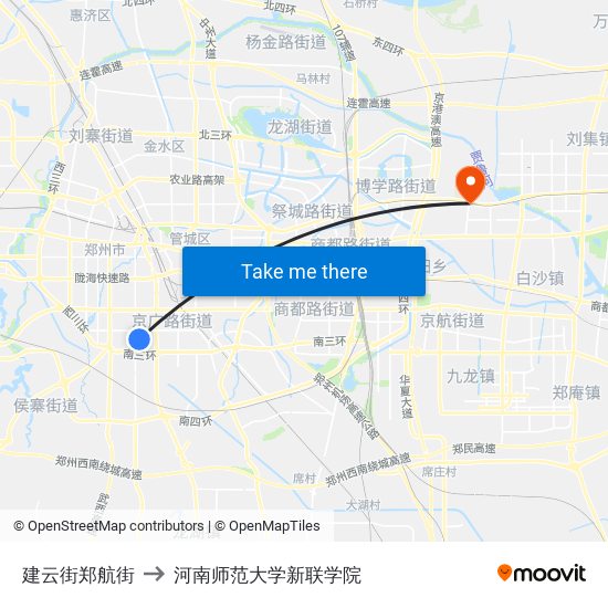 建云街郑航街 to 河南师范大学新联学院 map