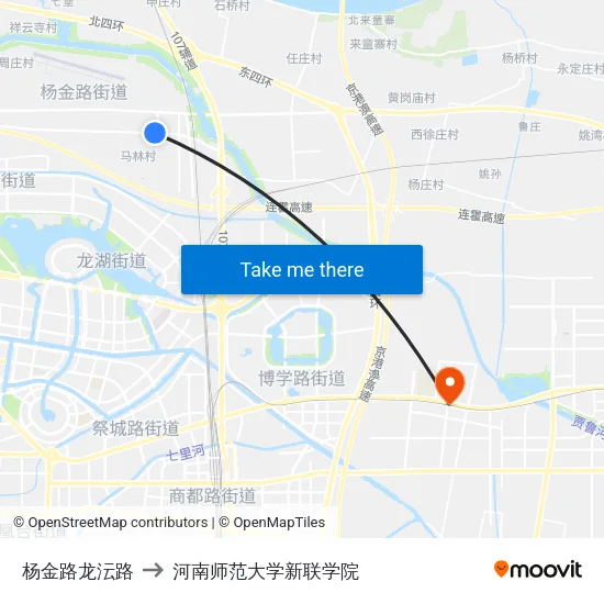 杨金路龙沄路 to 河南师范大学新联学院 map