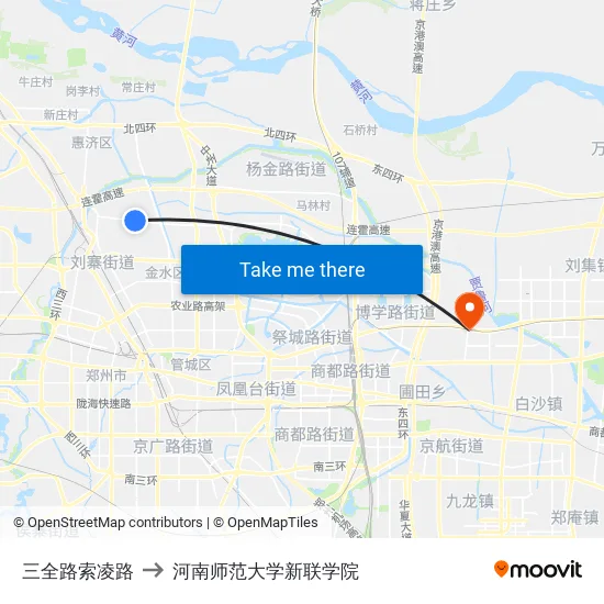 三全路索凌路 to 河南师范大学新联学院 map