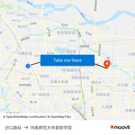沙口路站 to 河南师范大学新联学院 map