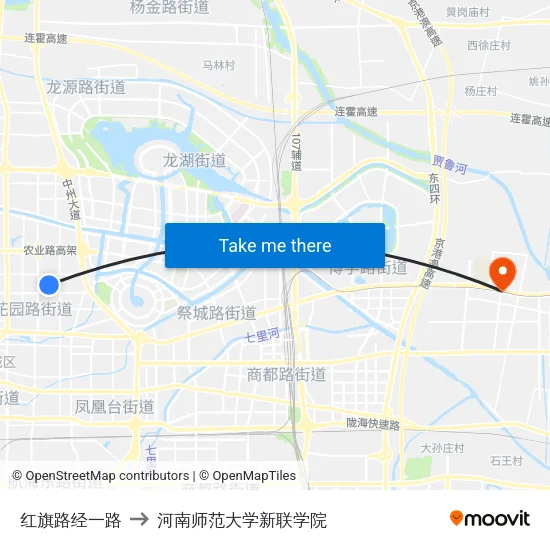 红旗路经一路 to 河南师范大学新联学院 map