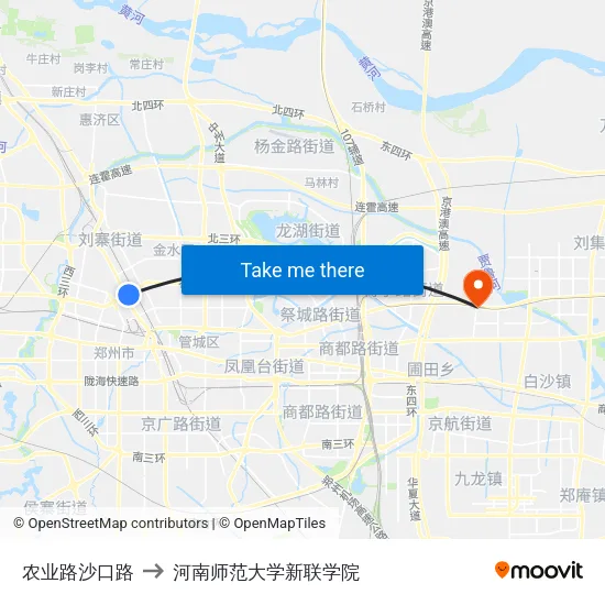 农业路沙口路 to 河南师范大学新联学院 map