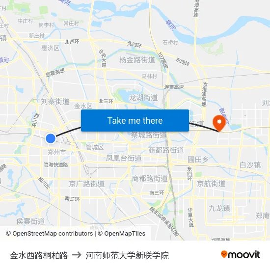 金水西路桐柏路 to 河南师范大学新联学院 map