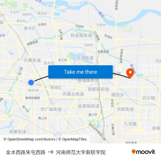 金水西路朱屯西路 to 河南师范大学新联学院 map