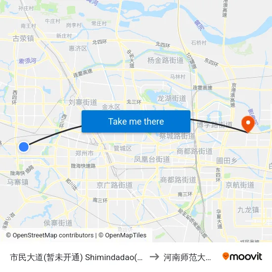 市民大道(暂未开通) Shimindadao(Temporary Not Open) to 河南师范大学新联学院 map