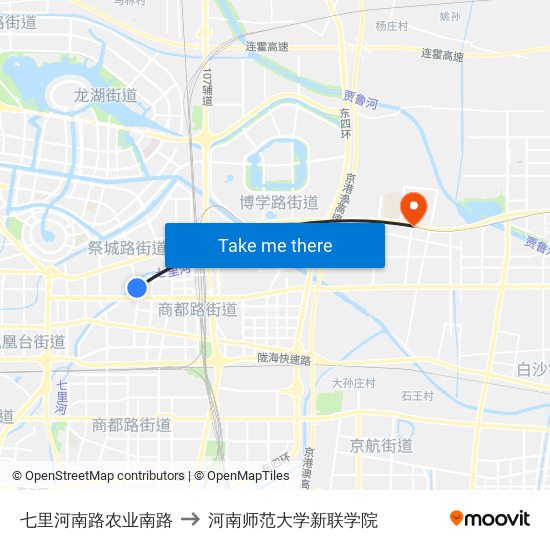 七里河南路农业南路 to 河南师范大学新联学院 map