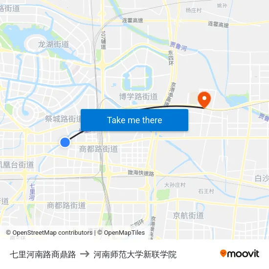 七里河南路商鼎路 to 河南师范大学新联学院 map
