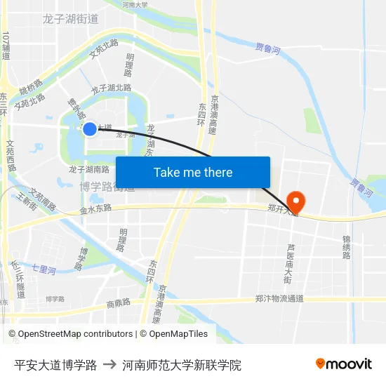 平安大道博学路 to 河南师范大学新联学院 map