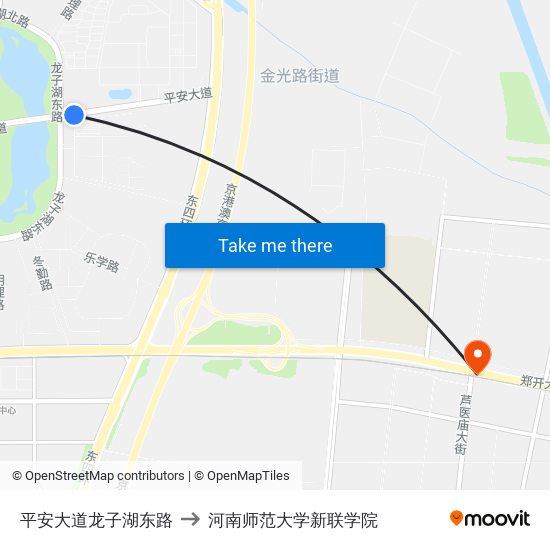 平安大道龙子湖东路 to 河南师范大学新联学院 map