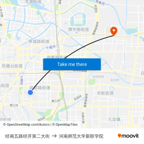 经南五路经开第二大街 to 河南师范大学新联学院 map