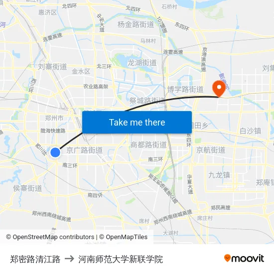 郑密路清江路 to 河南师范大学新联学院 map