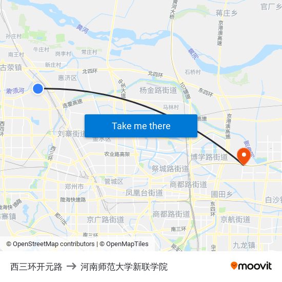 西三环开元路 to 河南师范大学新联学院 map