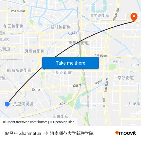 站马屯 Zhanmatun to 河南师范大学新联学院 map