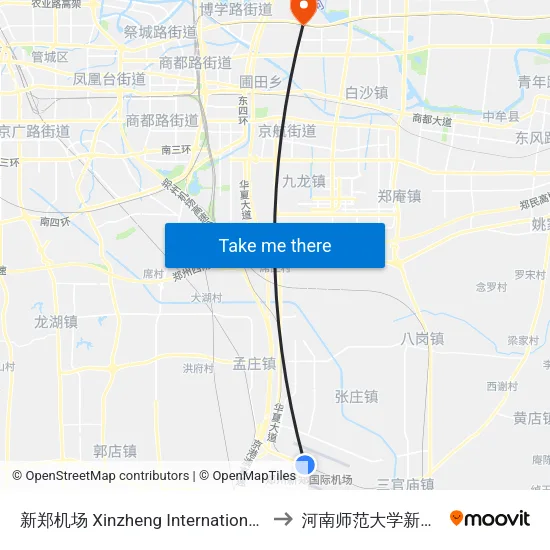 新郑机场 Xinzheng International Airport to 河南师范大学新联学院 map