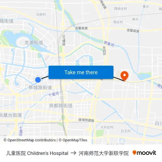 儿童医院 Children's Hospital to 河南师范大学新联学院 map