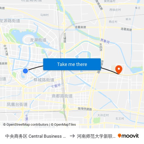中央商务区 Central Business District to 河南师范大学新联学院 map