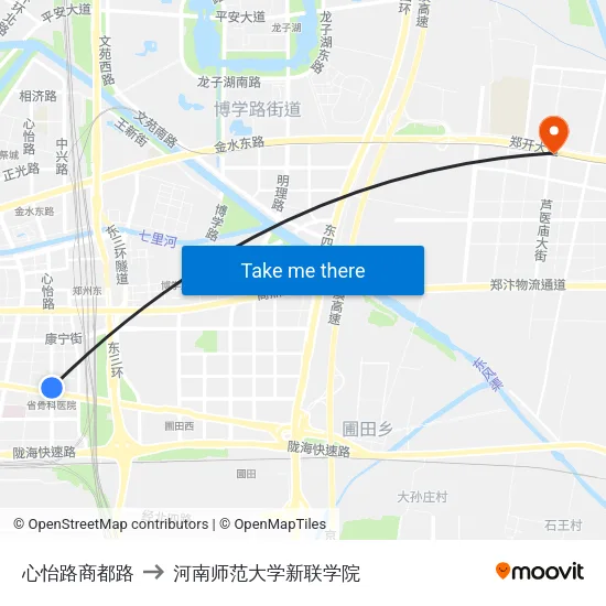 心怡路商都路 to 河南师范大学新联学院 map