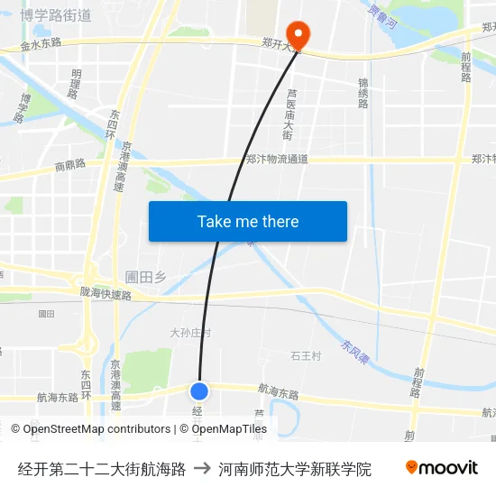 经开第二十二大街航海路 to 河南师范大学新联学院 map