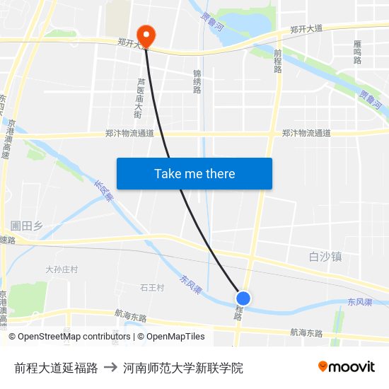 前程大道延福路 to 河南师范大学新联学院 map