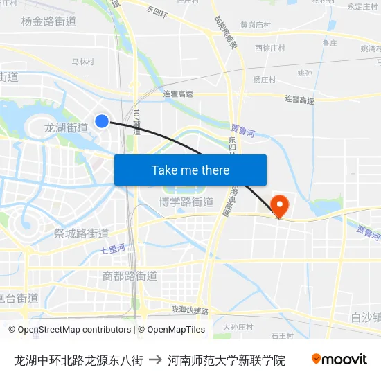 龙湖中环北路龙源东八街 to 河南师范大学新联学院 map