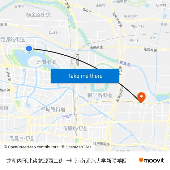龙湖内环北路龙源西二街 to 河南师范大学新联学院 map