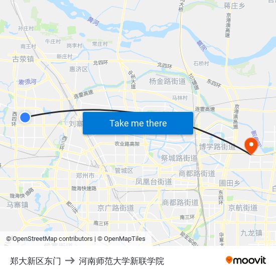 郑大新区东门 to 河南师范大学新联学院 map