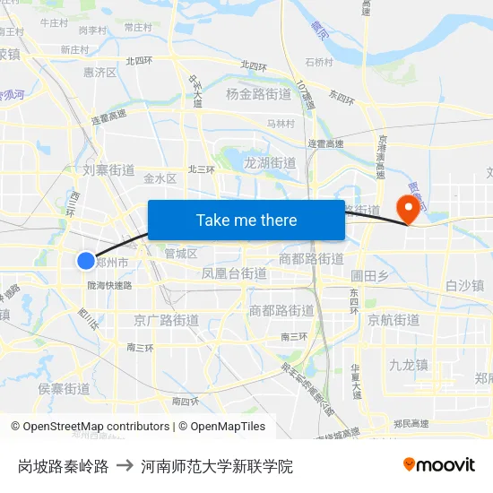 岗坡路秦岭路 to 河南师范大学新联学院 map