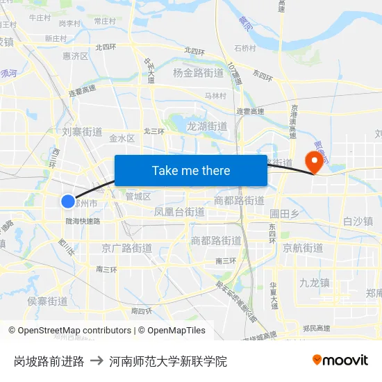 岗坡路前进路 to 河南师范大学新联学院 map
