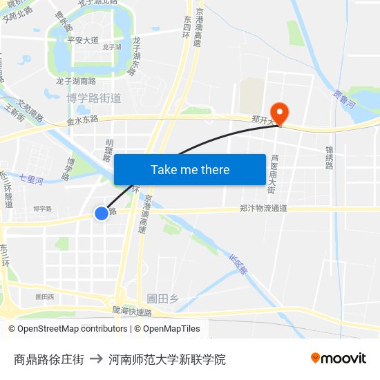 商鼎路徐庄街 to 河南师范大学新联学院 map