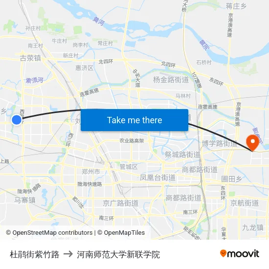 杜鹃街紫竹路 to 河南师范大学新联学院 map