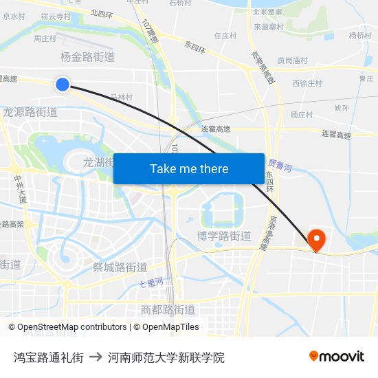 鸿宝路通礼街 to 河南师范大学新联学院 map
